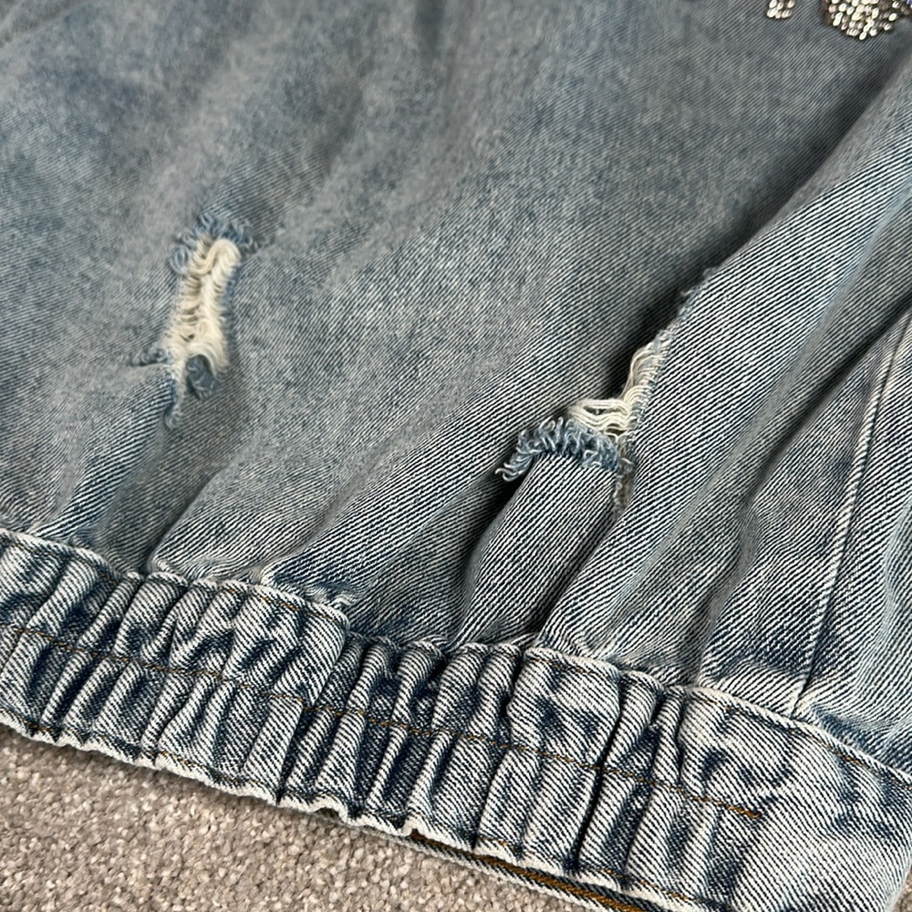 Distressed, rhinestone, fringe, jean jacket,‎ grunge, punk band rock - Picture 8 of 15